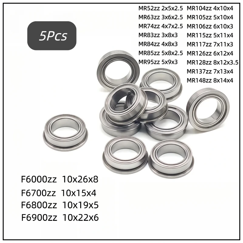 5Pcs Flange Bearings MF52ZZ-MF148ZZ, F6000ZZ F6700ZZ F6800ZZ F6900ZZ Double Metal Shield Chrome Steel
