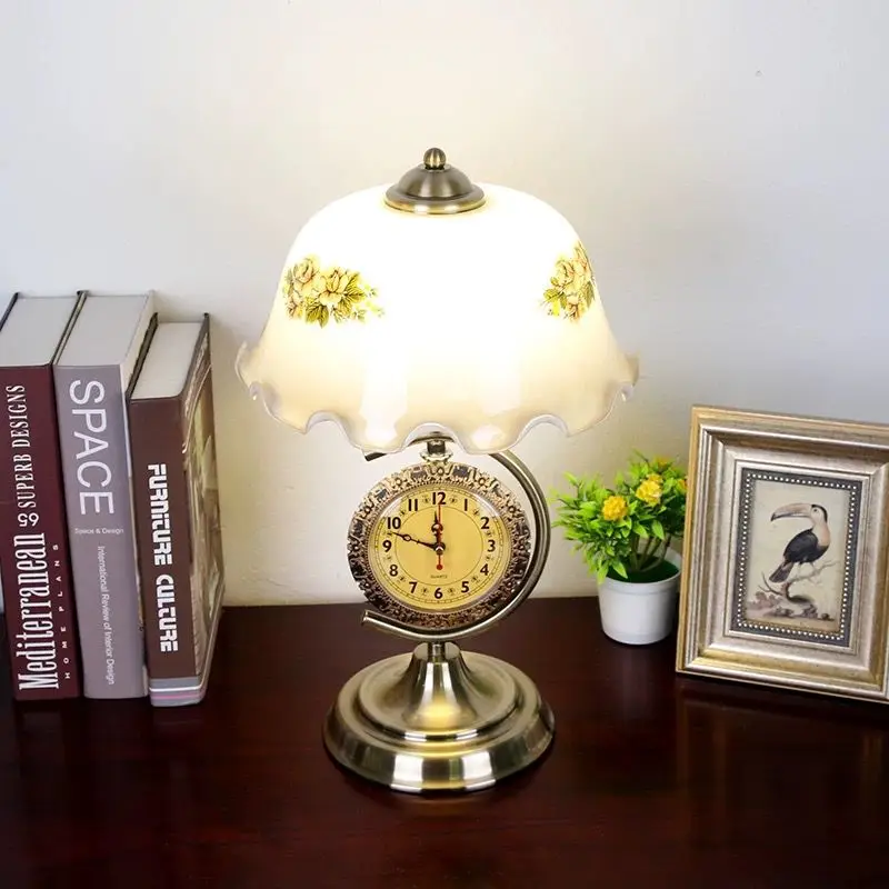 table lamp old Shanghai of the Republic of China with clock bedroom bedside lamp classical nostalgic table lamp