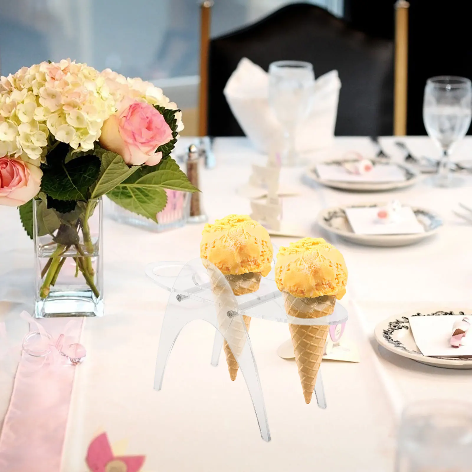 

Ice Cream Display Rack Acrylic Sushi Roll Holder Transparent Ice-Cream Cone Stand Stable Bracket Kitchen Essentials