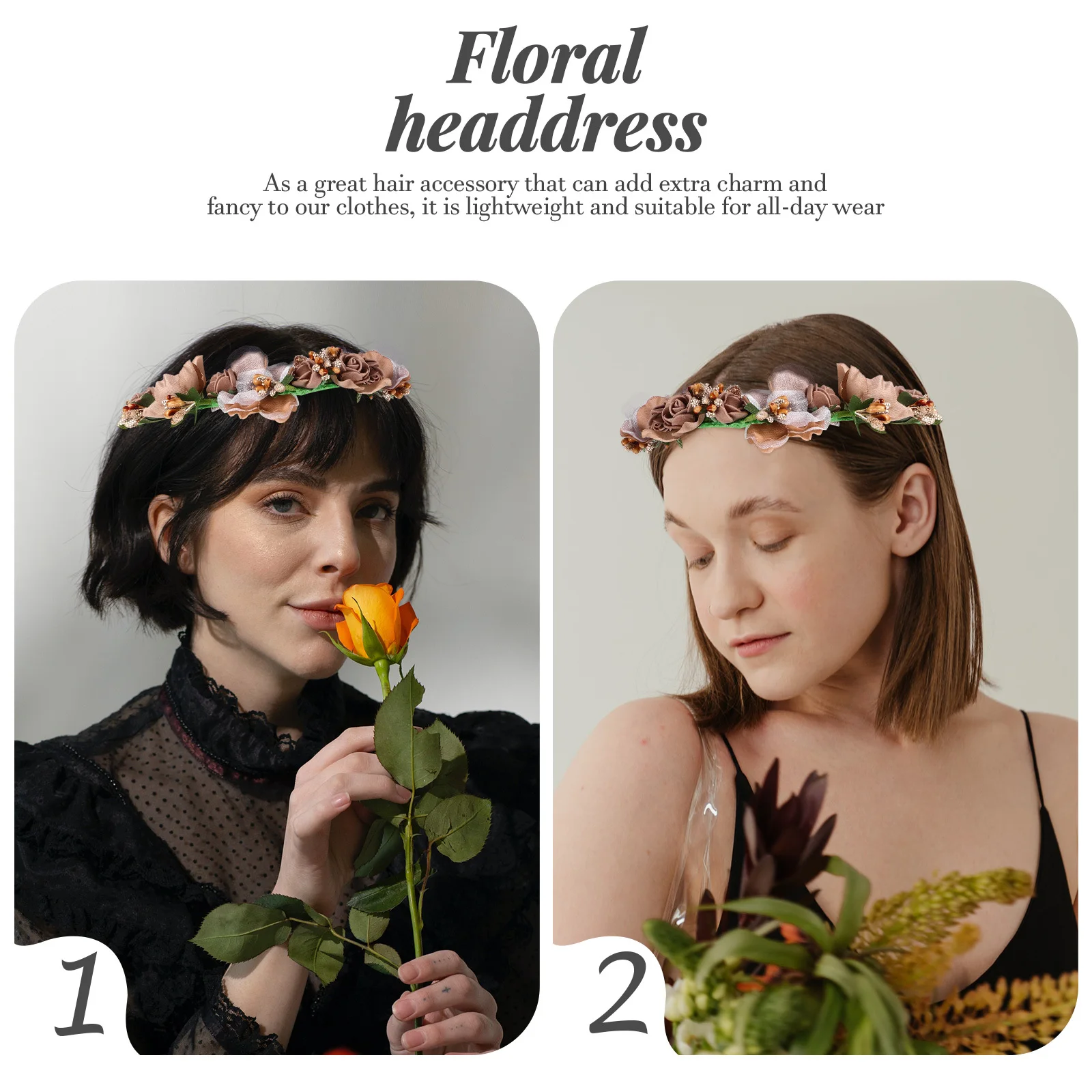 

Floral Crown Bridal Hairband Wedding Headdress Artificial Flower Headpiece Lightweight Women'S Hair Accessory For Beach Party