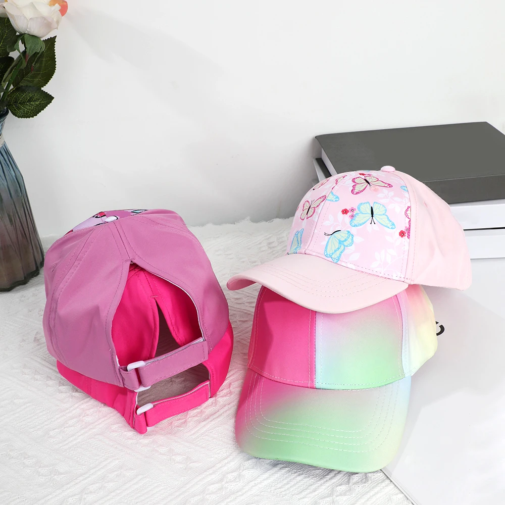 Children Summer Baseball Caps high Ponytail Hat Hollow Back Baby Girls Boys Snapback Hat Colorful Rainbow Sun Hats For Kids