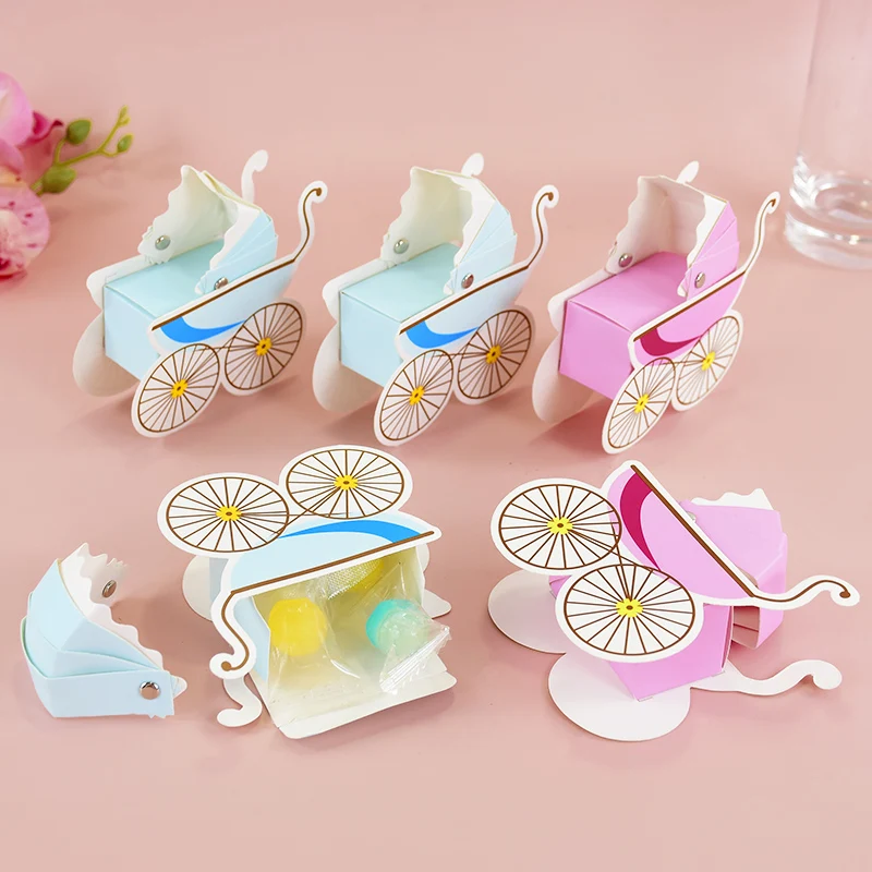 Baby Stroller Shape Candy Box Mini Acrylic Nipple Pendant Gender Revealing Game Scratch Cards Baby Shower Birthday Party Decors