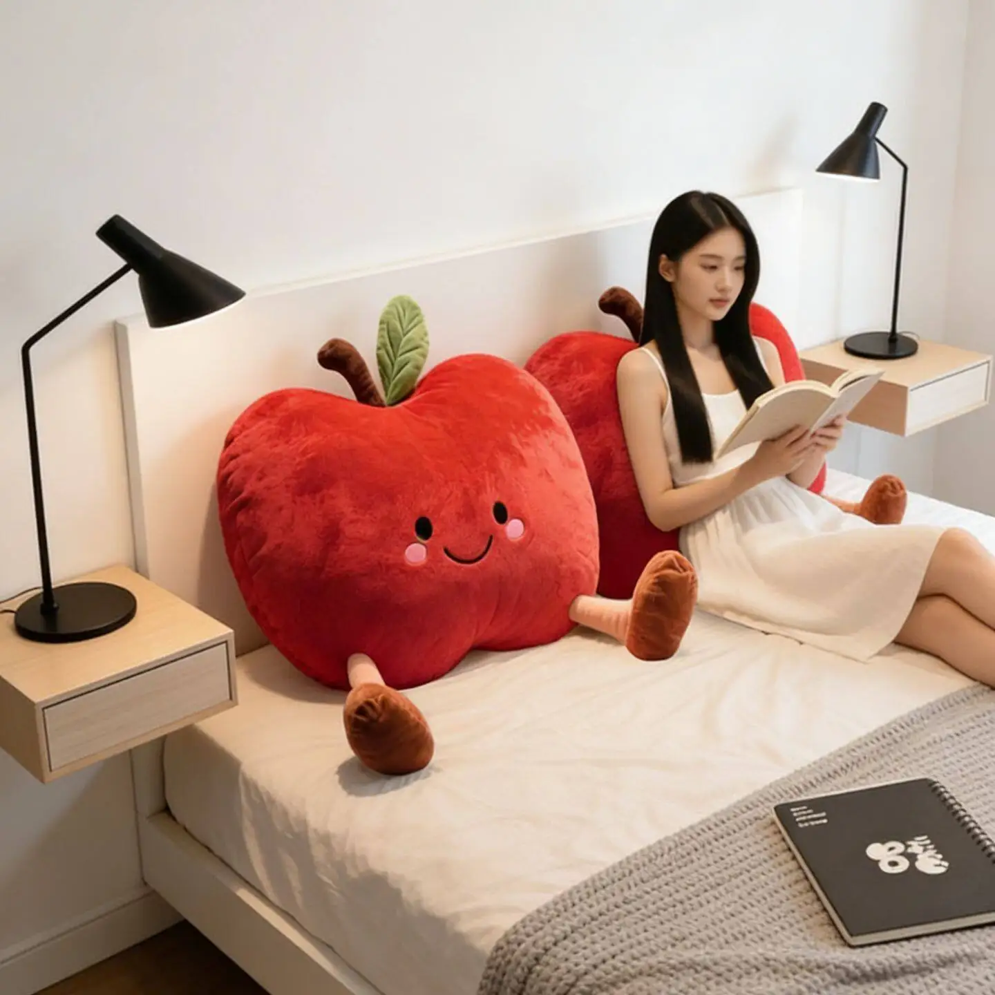Cute Christmas Red Apple Plush Cushion Smiley Face Fruit Vegetable Food Stuffed Toy Home Decor Sofa Throw Pillow Birthday Gifts