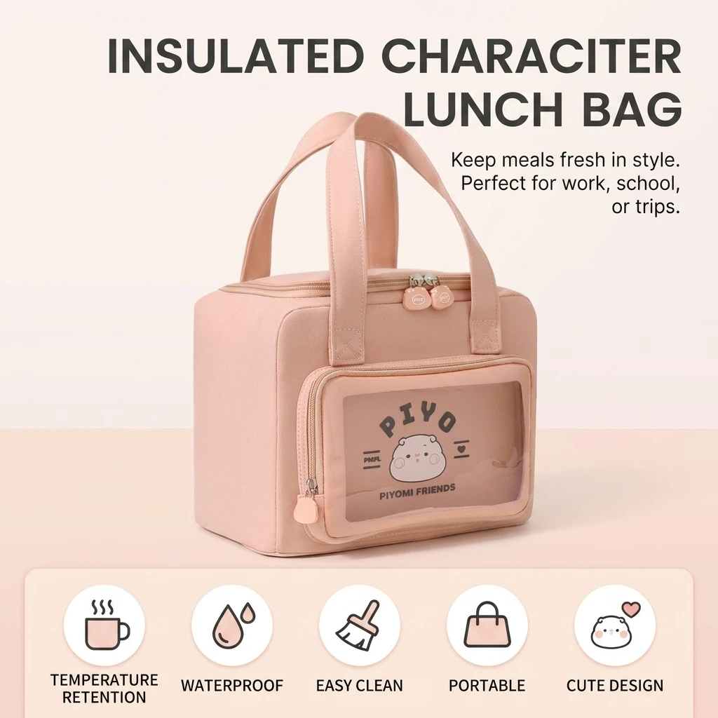 Lunch Box Insulated Bag Portable Food Carrier for Students and Office Workers Durable Oxford Cloth with Aluminum Foil-Lining