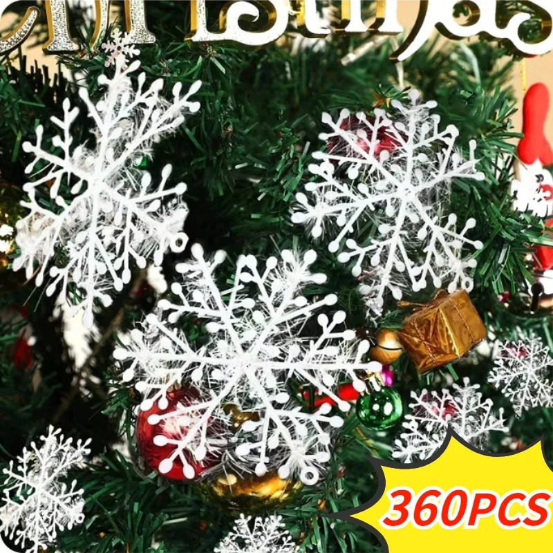 

360Pcs Christmas Snowflake Ornaments Glitter Fake White Snowflake DIY Xmas Tree Hanging Pendents New Year Home Party Decorations