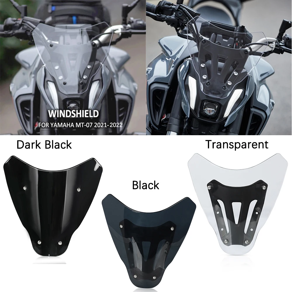 Motorcycle Windshield For YAMAHA MT07 FZ07 MT FZ 07 2021 - 2023 Front Wind Deflector Windscreen Cover Guard MT-07 With Bracket