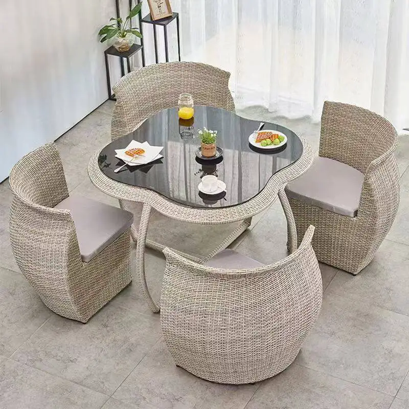 Outdoor Rattan Chair Five-Piece Set Open-Air Household Rattan Circular Homestay Creative Storage Table and Chair Furniture