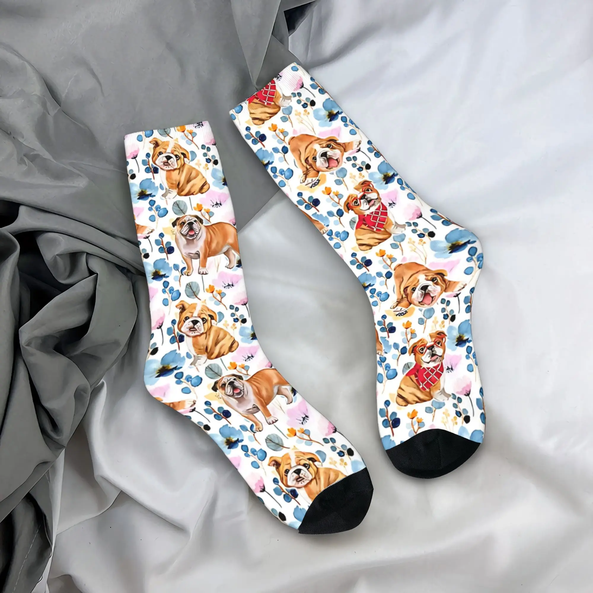 

Английский бульдог, милые акварельные носки с цветочным принтом, дизайнерские чулки, защита от пота, мужские носки унисекс, качественные зимние забавные уличные носки