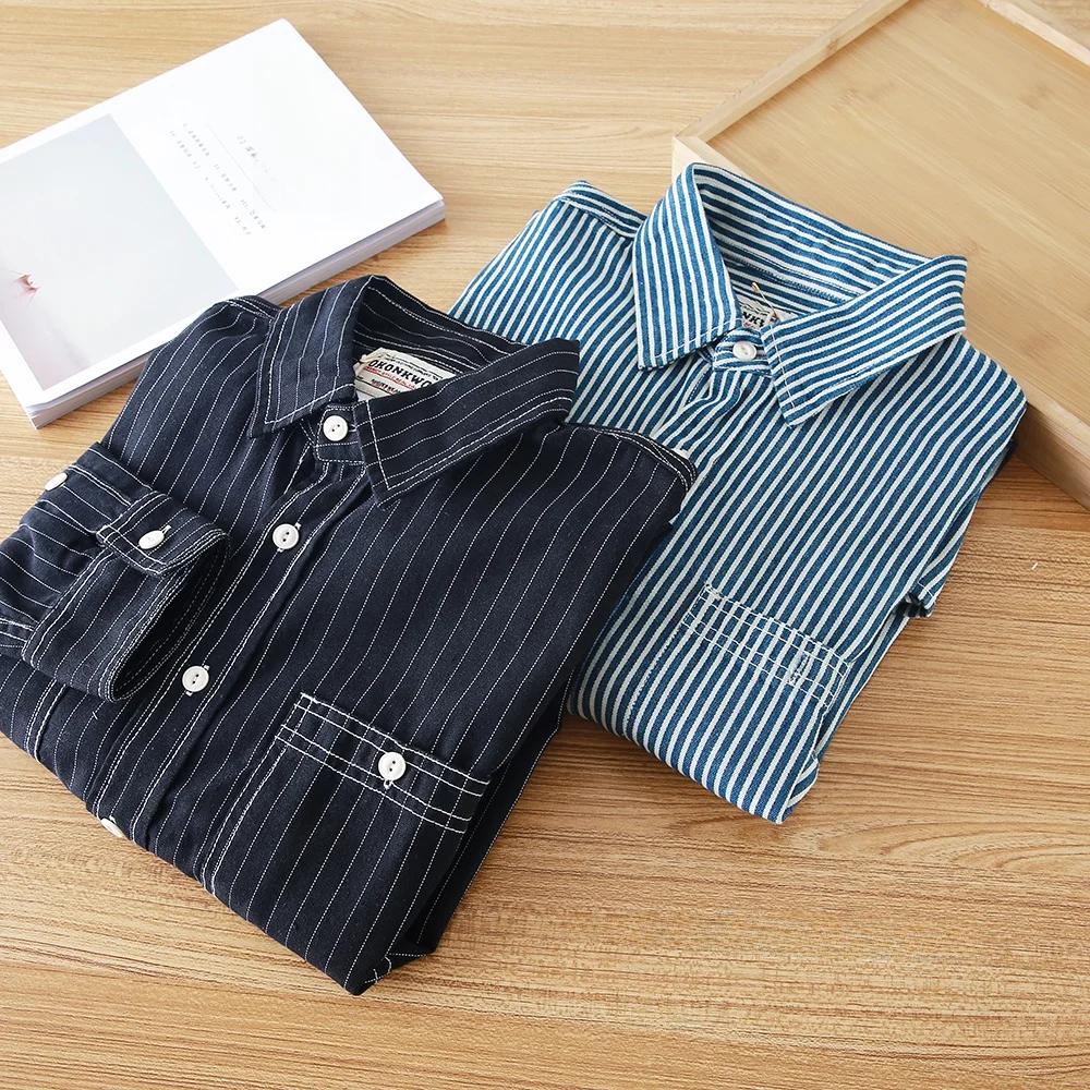 

Retro American Workwear Striped irt Jaet Men's Vertical Stripe Collared Versatile Long Sve Busin Gentleman Sle
