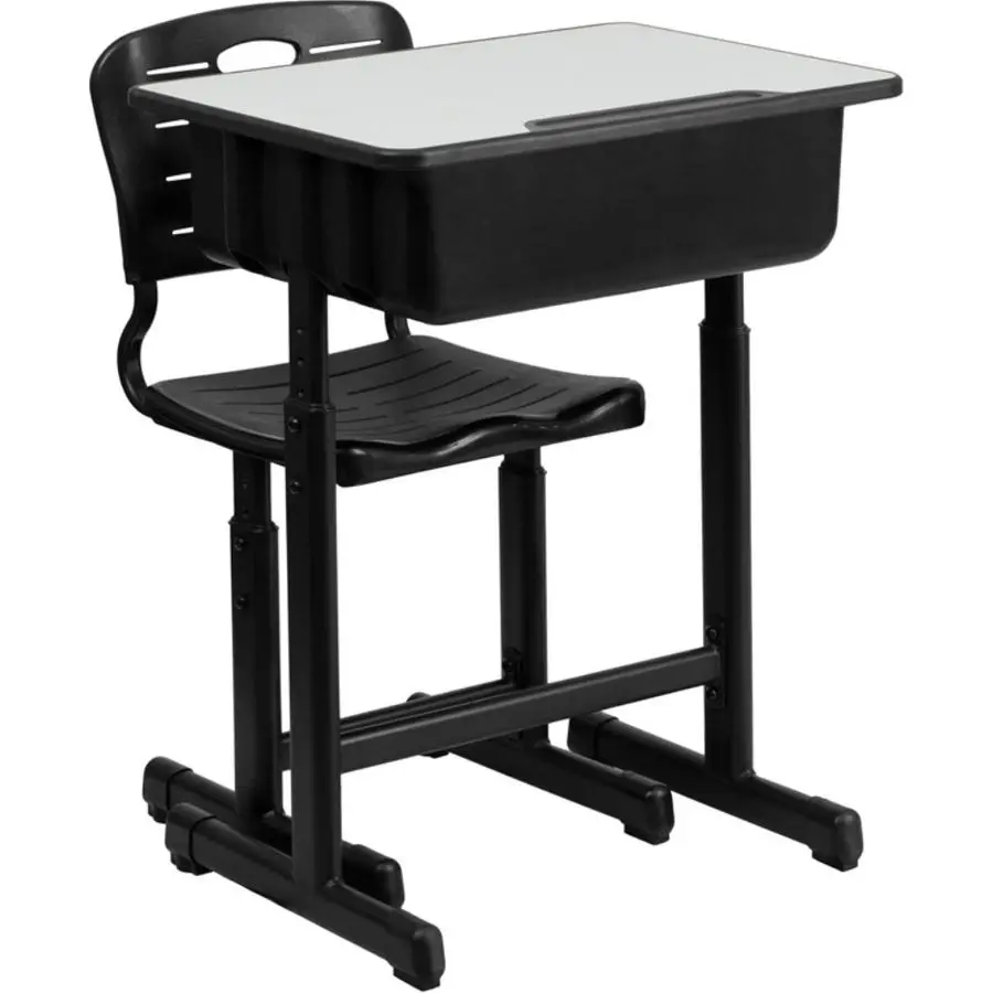 Conjunto de mesa e cadeira ajustável para estudantes para salas de aula ou aprendizagem remota, mesa escolar ajustável com cadeira e caixa de livros, cinza bl