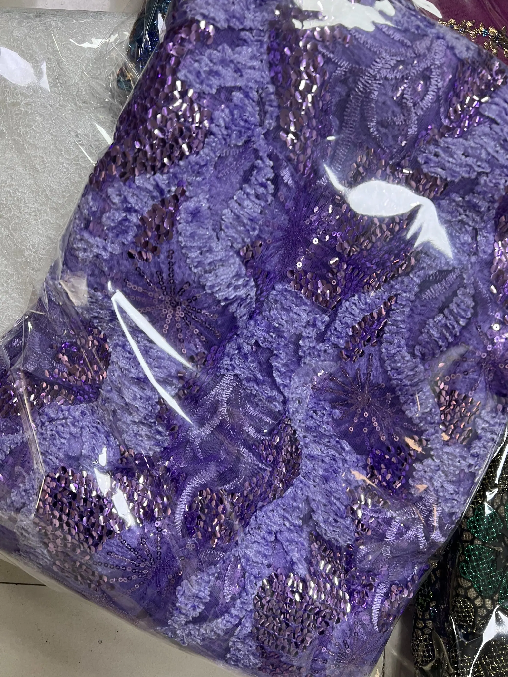 

2026 High Quality African Nigerian Tulle Lace Fabric Embroidery Prom Party Dress Sequins French Guipure Fabric For Sewing 5Yards