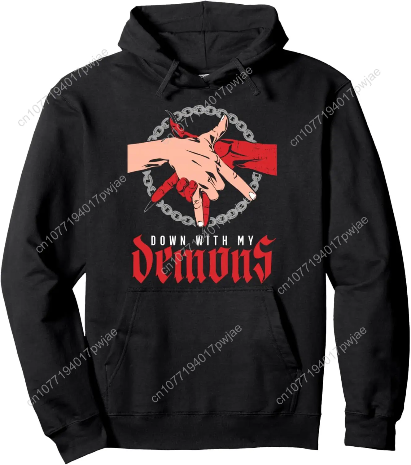 

Down With My Demons Deal Handshake Aesthetic Humour Goth Pullover Hoodie