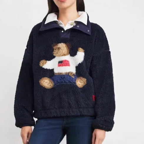 

Autumn Winter Soft Cartoon Bear Lamb Jacket For Women Stand Neck Long Sleeve Loose Coat 2025 New Lady Warm Thick Outwears