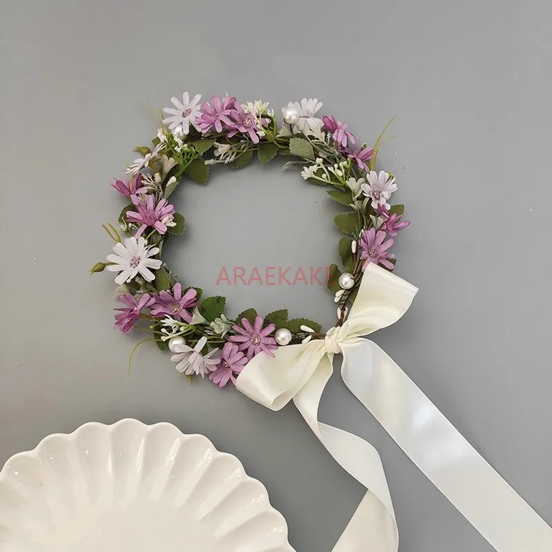 1pcs Daisy garland, bride, bridesmaid, photo shoot, vacation, children's seaside simulation headdress, hair accessory props