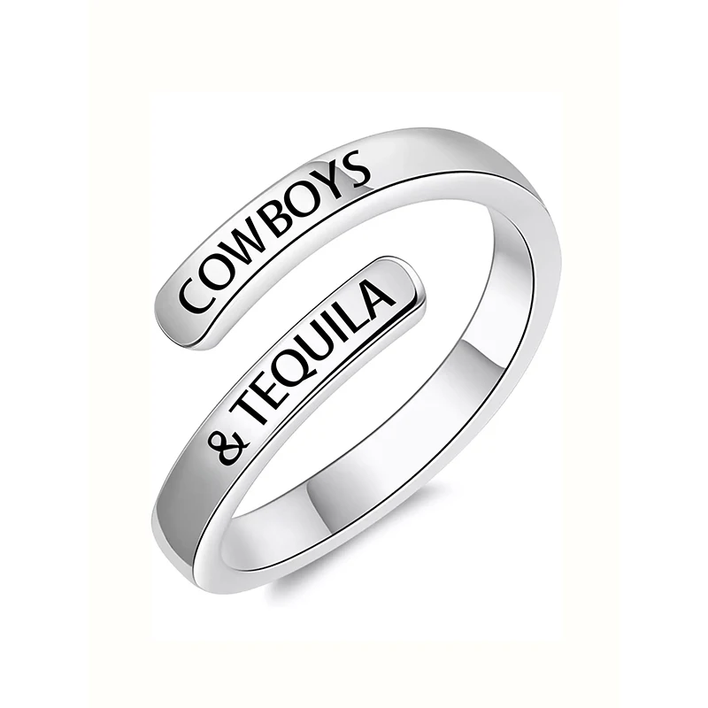 Mode argent couleur acier inoxydable Cowboys & TEQUILA Wrap Ring Western Cowgirl bijoux cadeaux