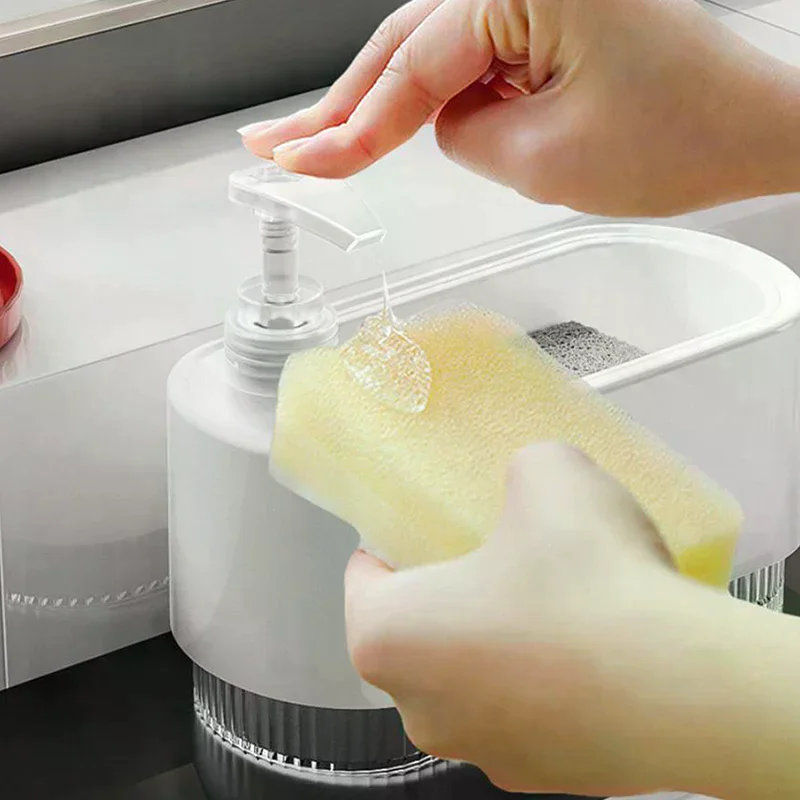 

Hand And Dish Soap Dispenser Set Detergent Dispenser Sponge Holder 2-in-1 Countertop Soap Pump Dispenser For Kitchen Sink
