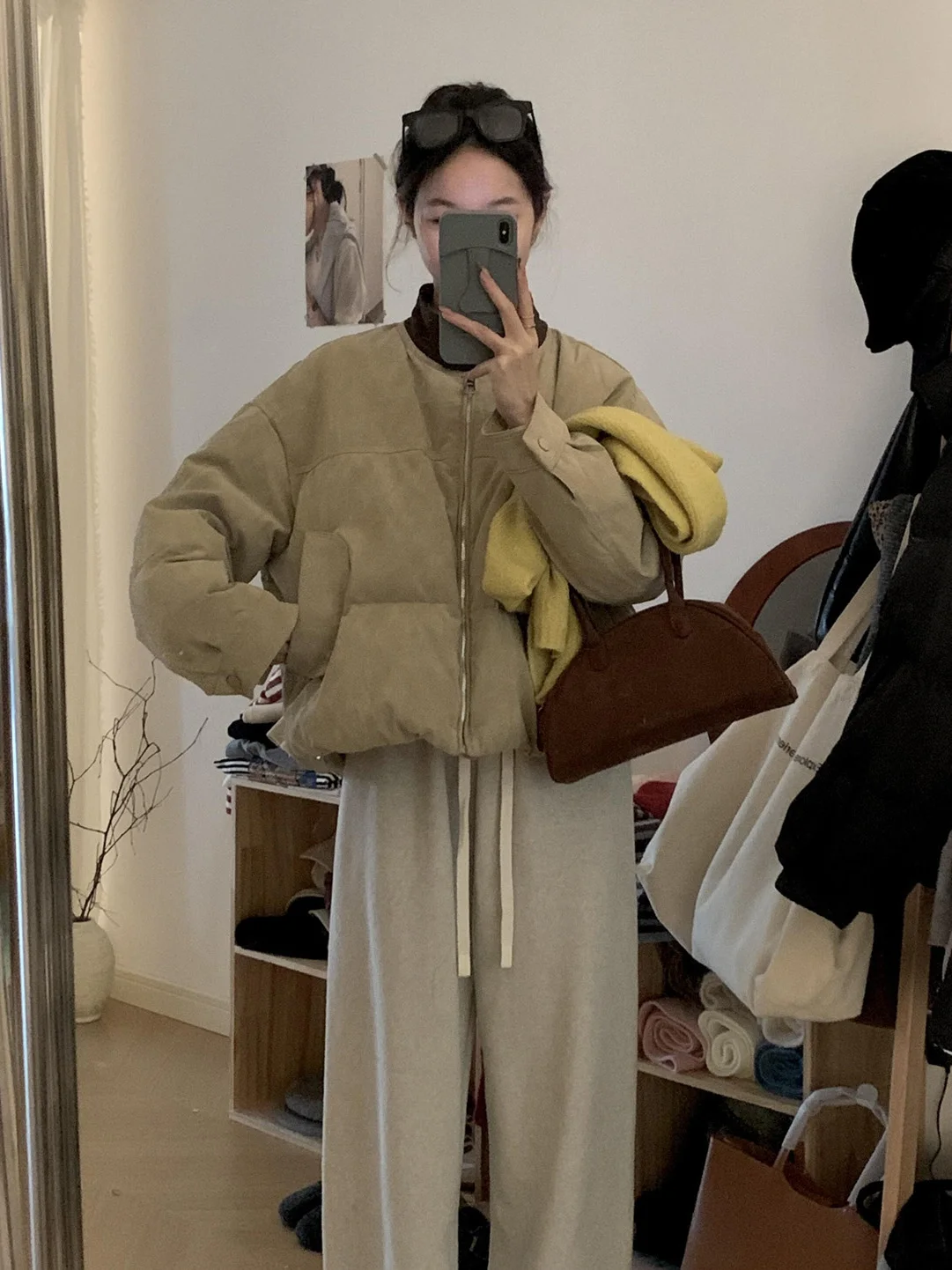 

Retro round Neck Thickened Casual High Quality Warm Cotton Jacket Women's Fashionable Khaki Versatile Winter Outerwear