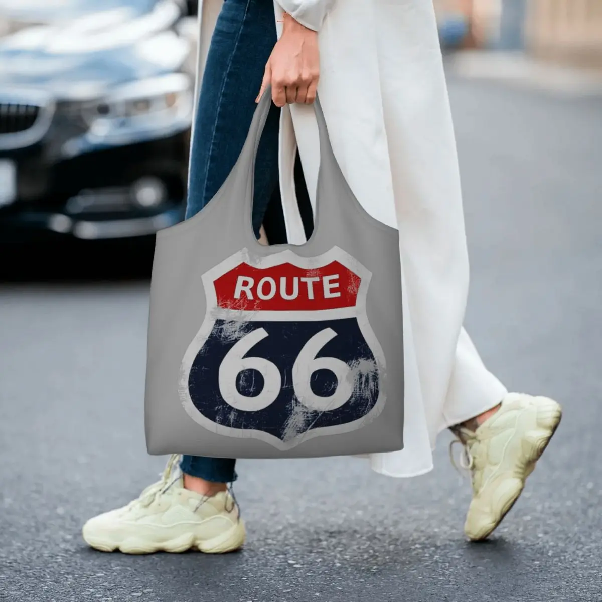 Sac à Main en Toile Réutilisable de Grande Capacité pour Femme, Cabas d'Épicerie, Signe de la Californie Route 66 USA