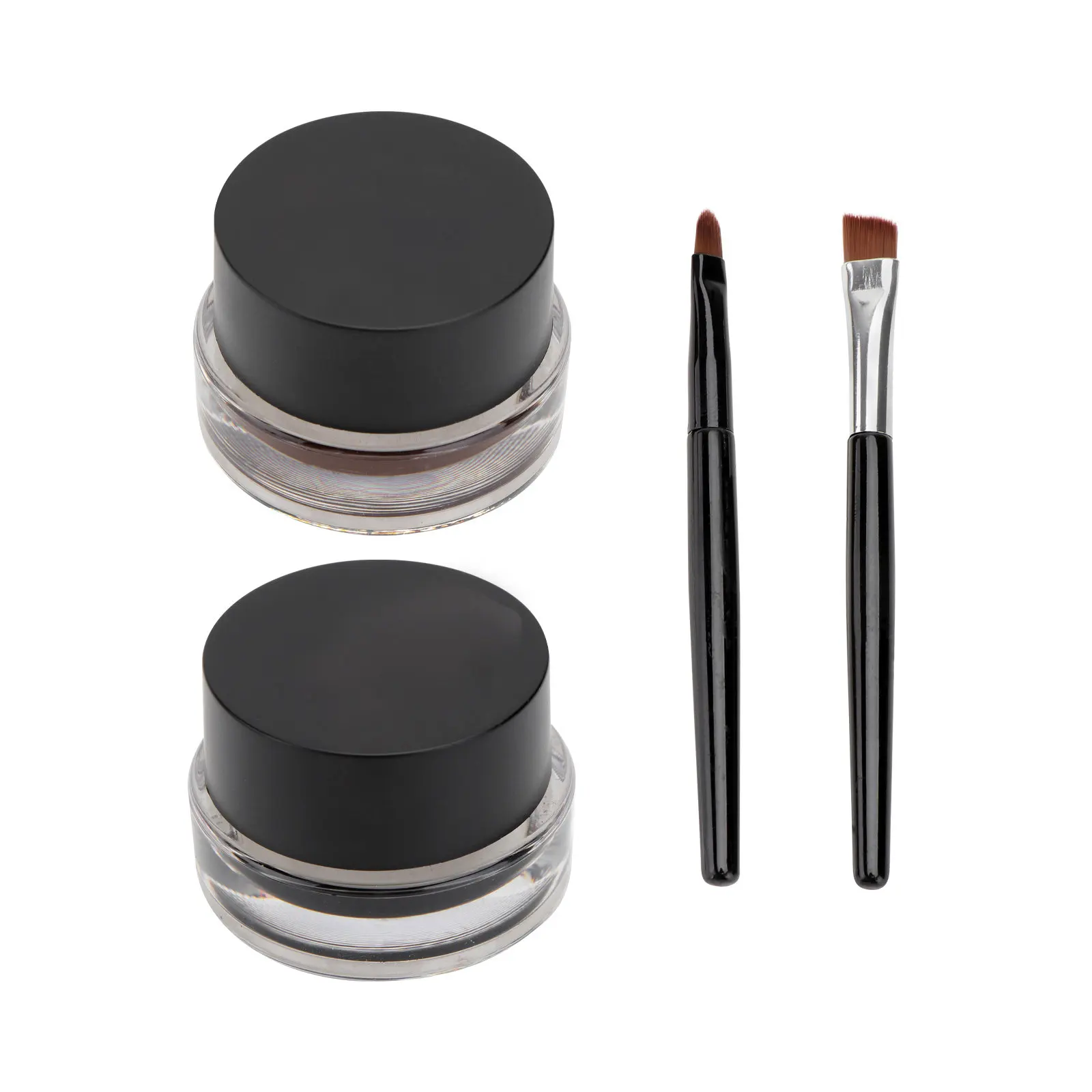 2Pcs Waterproof Eyeliner Gel and Eyebrow Powder Set for Beginners Professionals Matte Shimmer Effect Bright Black Brown Pigment