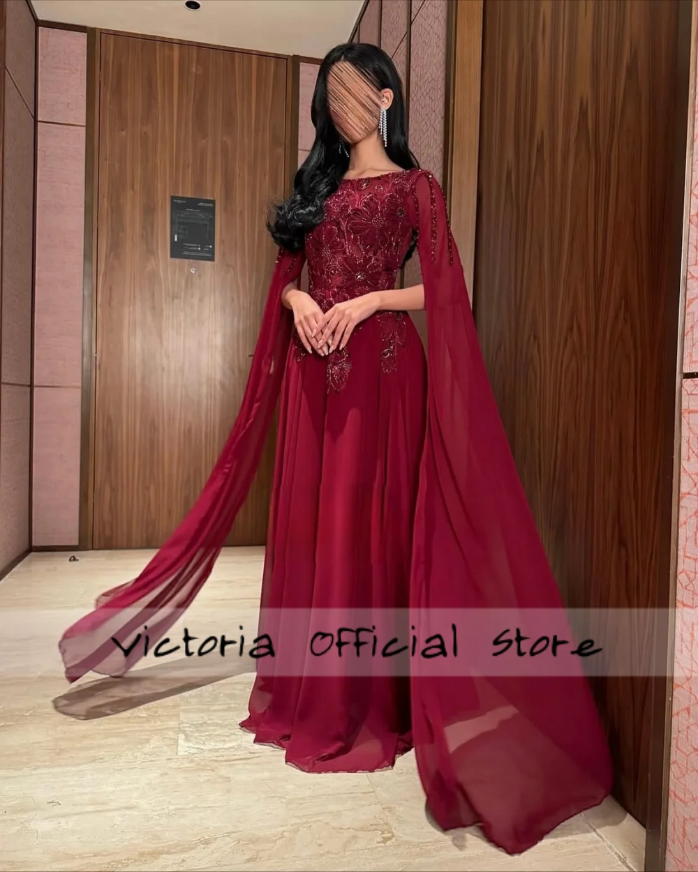 Bordeaux Kralen Cape Satijn Arabische Avondjurken Plooi Corset Formele Gelegenheid Jurken robes de soirée Aangepast