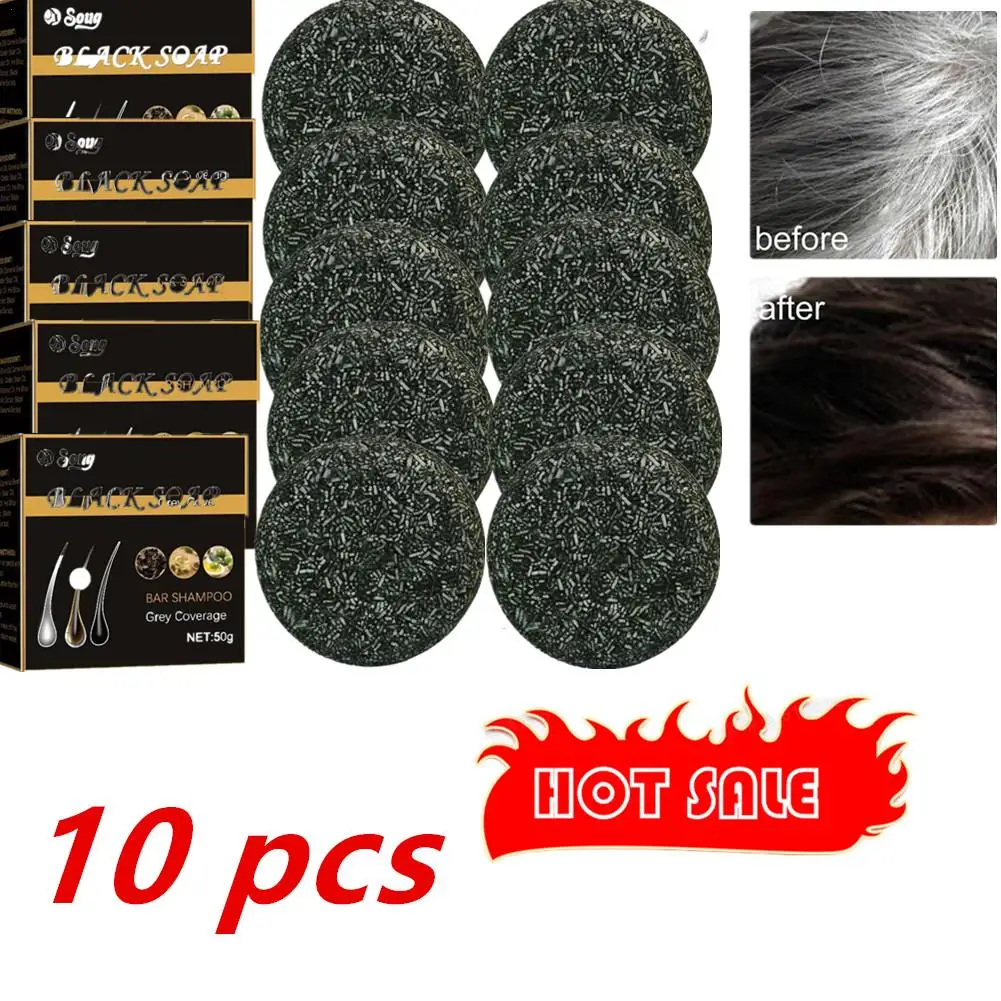 10Pcs Hair Darkening Shampoo Bar Soap Anti Dandruff Deep Cleansing Improve Itchy Head Frizz Black Nourishment Black Soap