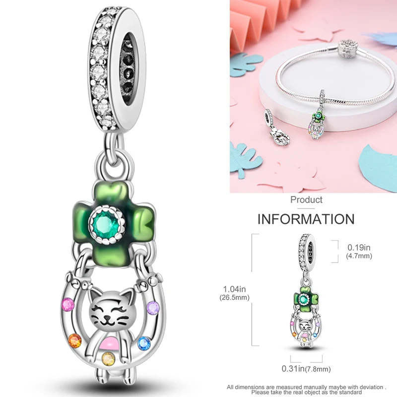 925 Sterling Silber Glücks-Hufeisen-Anhänger mit CZ Zirkon, passend für Armbänder, Taschen, Schlüsselanhänger, DIY-Schmuck, origineller Modeschmuck für Frauen – Detail 6