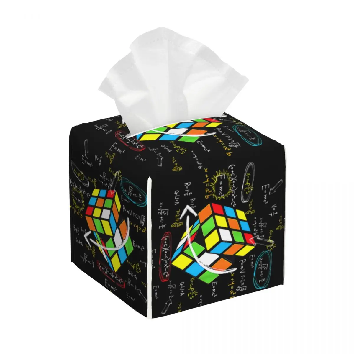 Custom Math Rubik Rubix Cube Caps Tissue Box Cover PU Leather Square Facial Tissue Box Holder for Bathroom Car