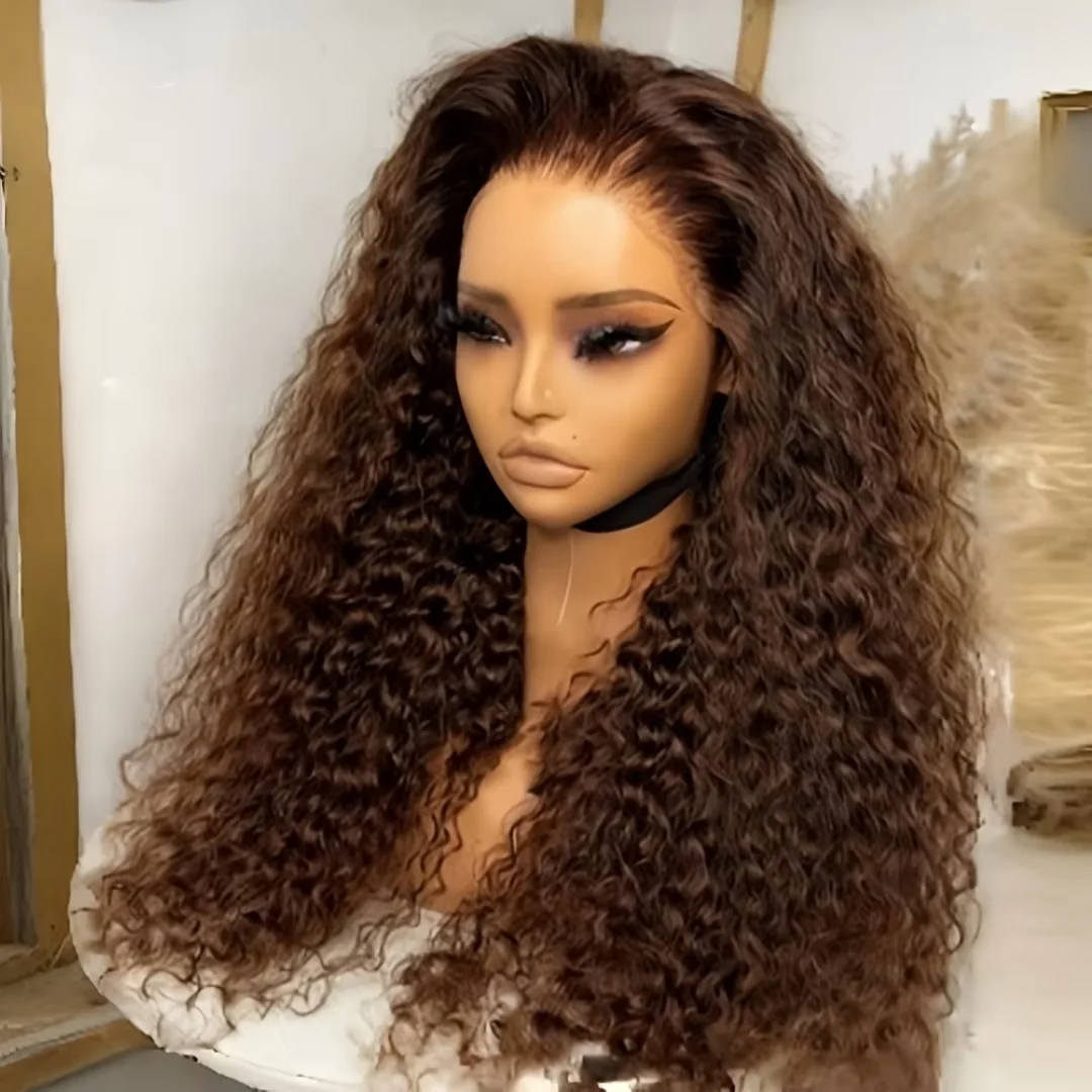 

180Density Glueless Synthetic 26 Inch Brown Kinky Curly Long 13*4*1 Lace Front Wig For Black Women Babyhair PrePlucked
