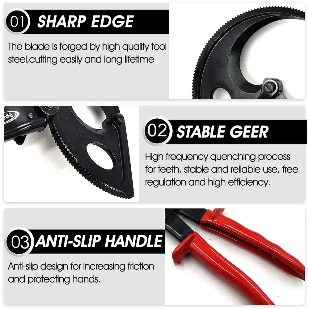 Ratcheting Cable Cutter 400mm2 Aluminum Copper Wire Cutting Tool High Carbon Steel Forging Blade Heavy Duty Easy Carry Compact