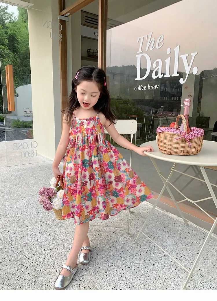 2024 Spring Summer New in Kids Baby Girls Fashion Clothing - Children Off Shoulder Flower Pure Cotton Knee-length Dresses 2-7Y