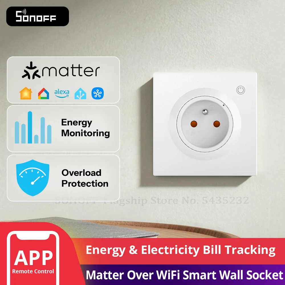 SONOFF WS01TPE-E Orb Socket Matter Over WiFi Eu Smart Wall Socket Type E Smart Energy Insights Matter Compatibility Apple Home