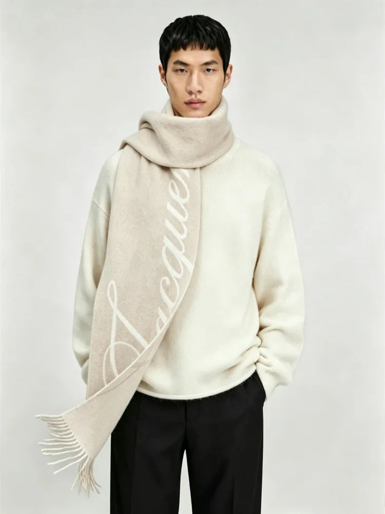 Fashion Luxury Brand 100% Wool Warm Scarf Women Design Winter Men Shawl Wrap Pashmina 2026 Letter Female Bufanda Echarpe Foulard
