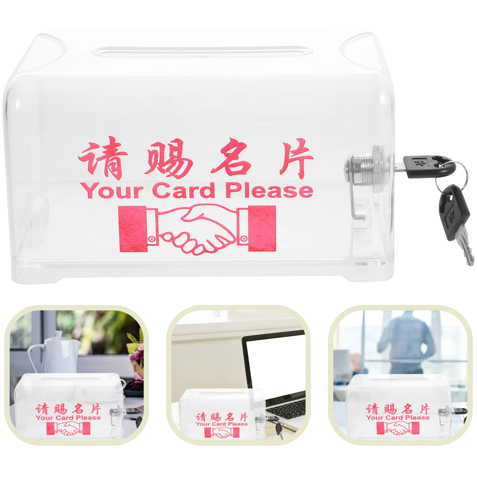

1 set 1 Set Business Card Box Plastic Desktop Holder For Office Conference Exhibition Storage Multifunctional Secure Case Stand