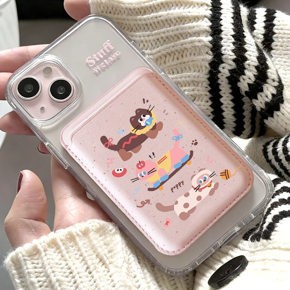Niedliche Kartenhülle für das Handy mit Magnetfunktion, trendiges Welpen-Design, geeignet für alle iPhones mit Magsafe-Kartenhalterung. – Detail 2