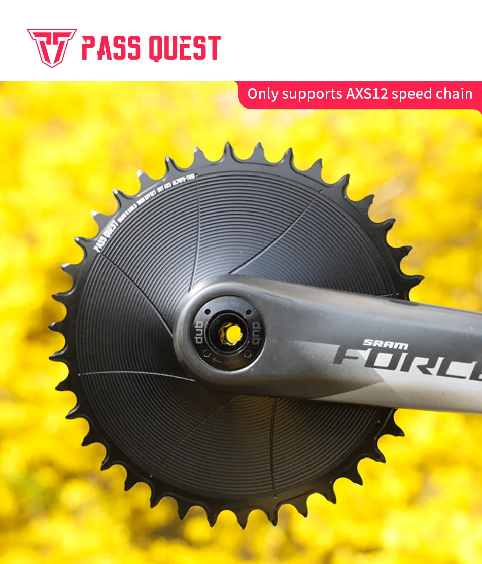 PASS QUEST 3mm Offset 8-Bolt AERO Chainring 28T-42T Closed Chainwheel for SRAM FORCE 8-Bolt DUB AXS 12 Speed Sprocket