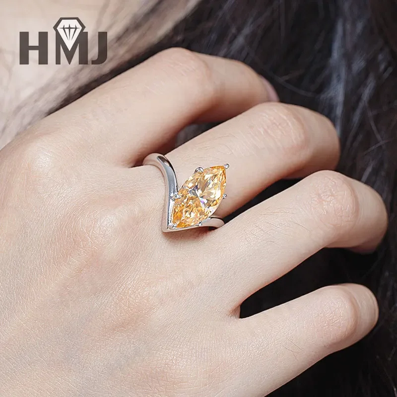 5 Karat Einfacher Ring 8,5x17mm Moissanit Marquise-Schliff Champagnerfarben 925 Sterling Silber Hochzeits-Verlobungsring Ewige Liebe Charms – Detail 11