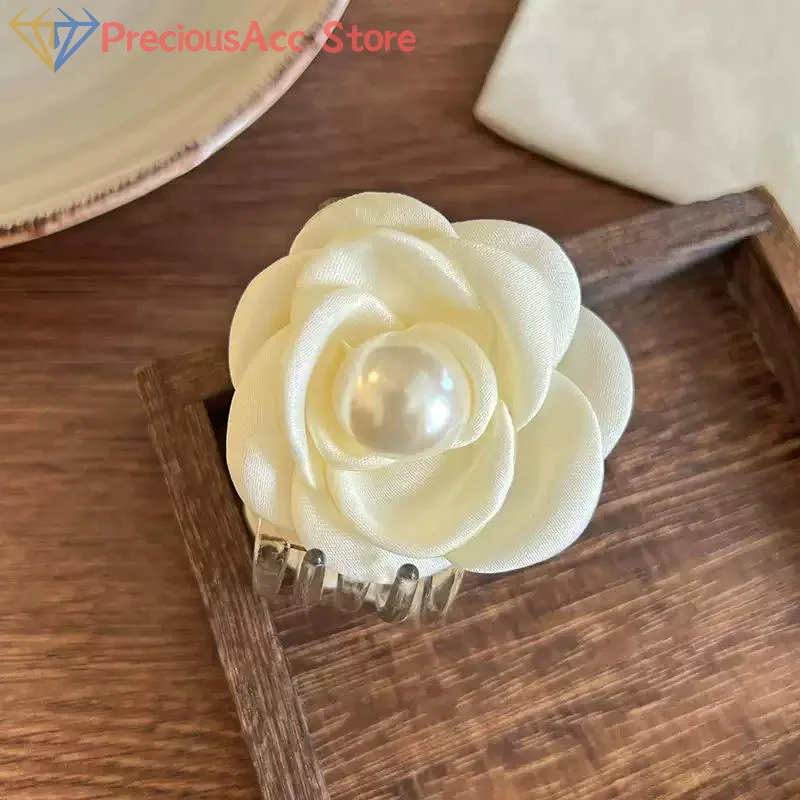مشبك شعر على شكل زهرة الورد الأبيض للنساء والفتيات، حلية شعر حلوة أنيقة، رأس خلفي، مشبك شعر على شكل زهور، دبوس شعر أنيق، إكسسوارات للشعر