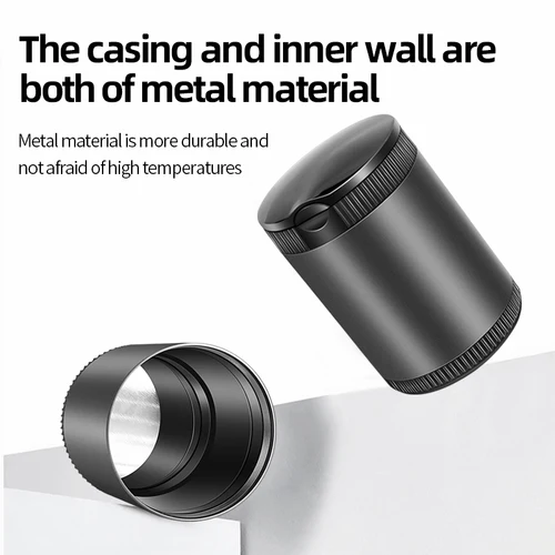 Imagen 2 del producto Cenicero de Metal para coche con tapa, luz LED, revestimiento interior portátil de aleación de acero inoxidable, retardante de llama alta para cigarrillos y cigarrillos