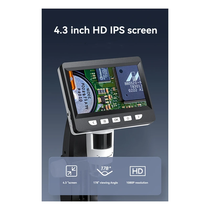Microscópio digital 4.3 polegadas IPS 1000X Zoom HD1080P Suporte de metal eletrônico profissional Lupa profissional