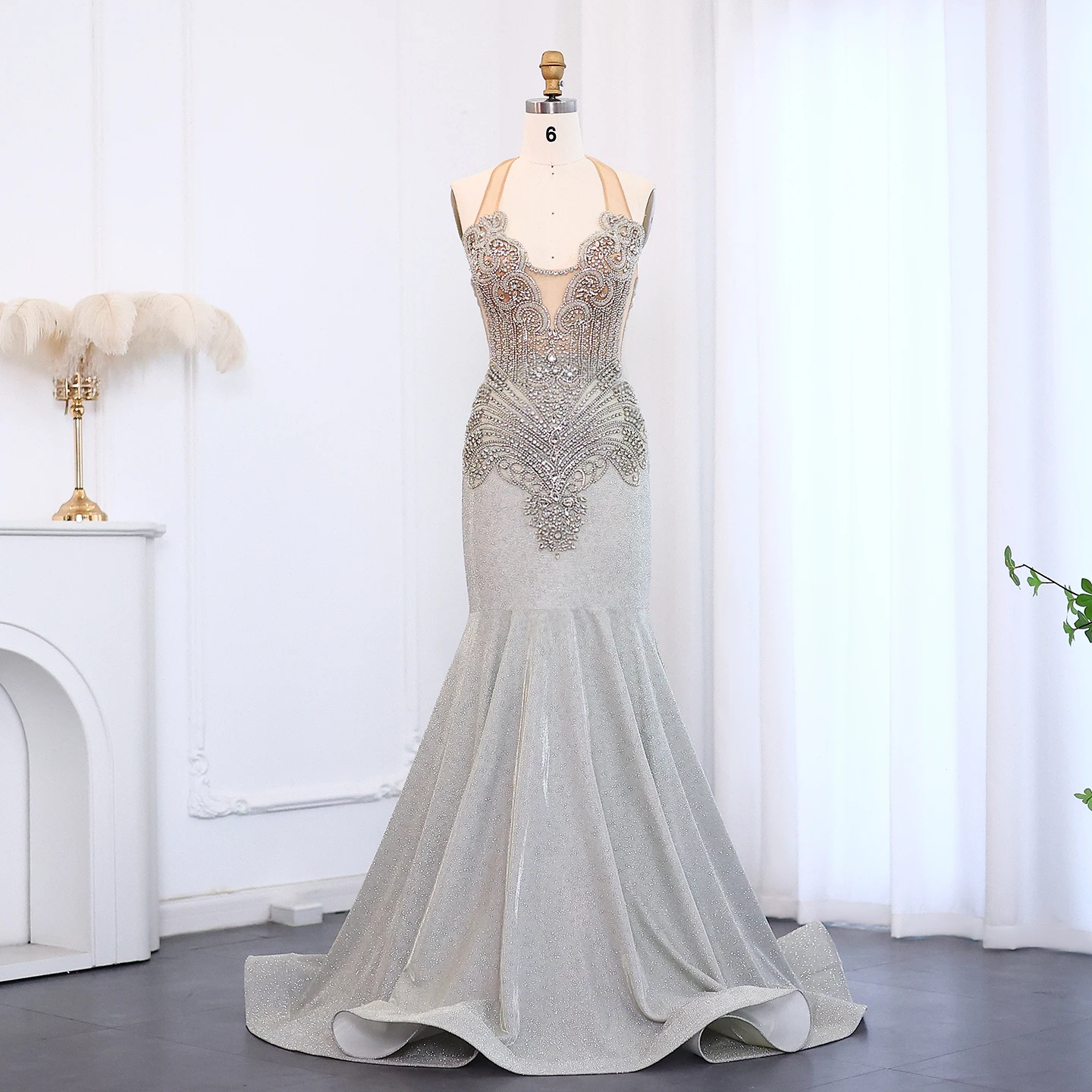 

Sharon Said Stunning Gray Crystals Halter Mermaid Gowns for Black Girls Evening Graduation Party SH008 Customized