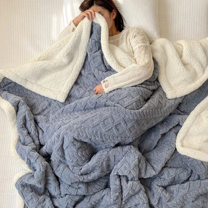 2025 new solid color thickened AB double-sided lamb fleece Tafu fleece jacquard blanket office sofa blanket