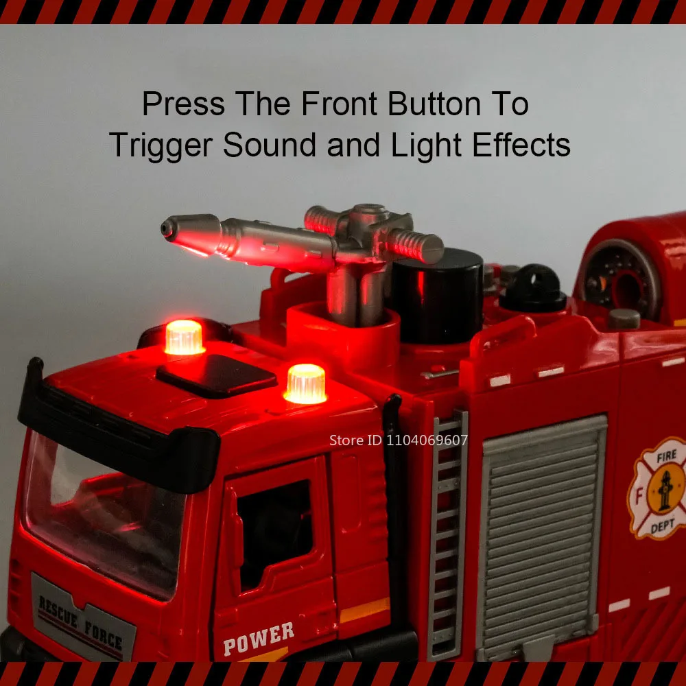 Modelo de motor de bomberos de agua pulverizada de juguete 1:32, coches de pulverización de Metal fundido a presión, saneamiento urbano, camión de barrido, sonido ligero, regalos para niños
