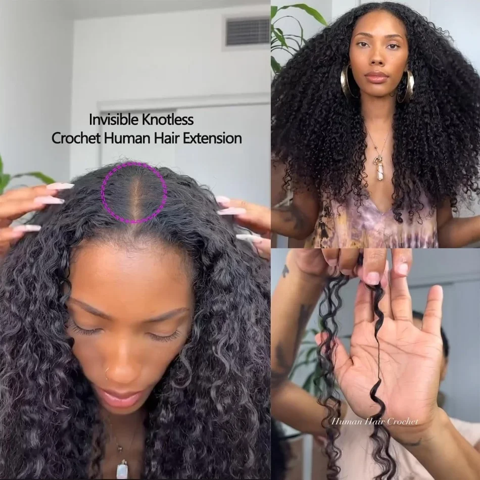 

Волосы для крючкового плетения без узлов, предварительно разделенные, кудрявые, 100% натуральные человеческие волосы, полный набор, бразильские волосы для женщин