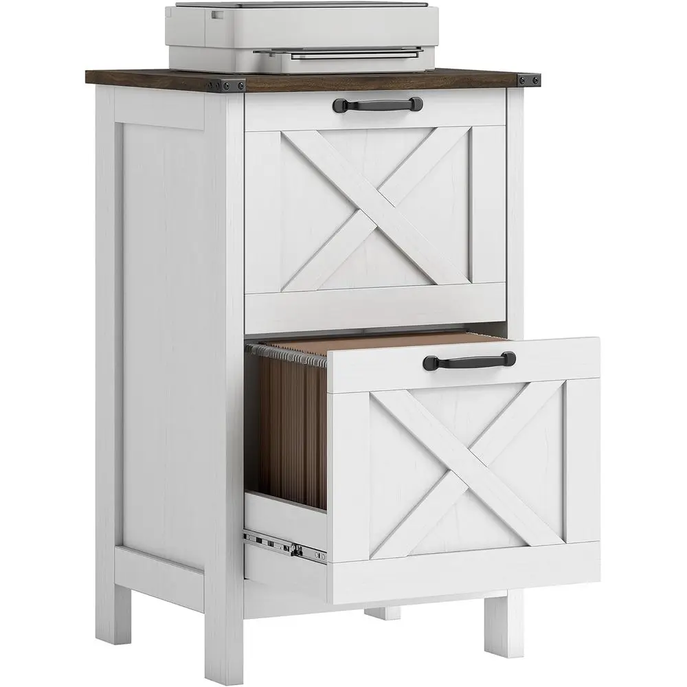

Rustic Barn Door Cabinet for A4/Letter Size with Silent Slides and Storage, Distressed White