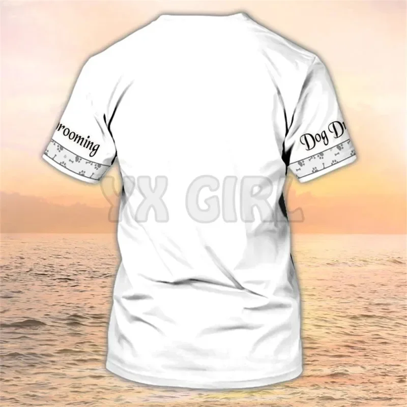 Camisa de aseo para mascotas con nombre personalizado, uniforme de aseo para mascotas, camiseta 3D blanca para salón de mascotas, verano 2024