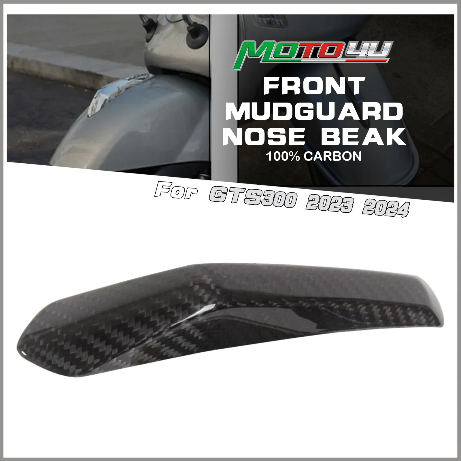 MOTO4U For Vespa GTS300 GTS 125 300 2023 2024 100% Carbon Front Scooter Mudguard Nose Beak Fender Decoration