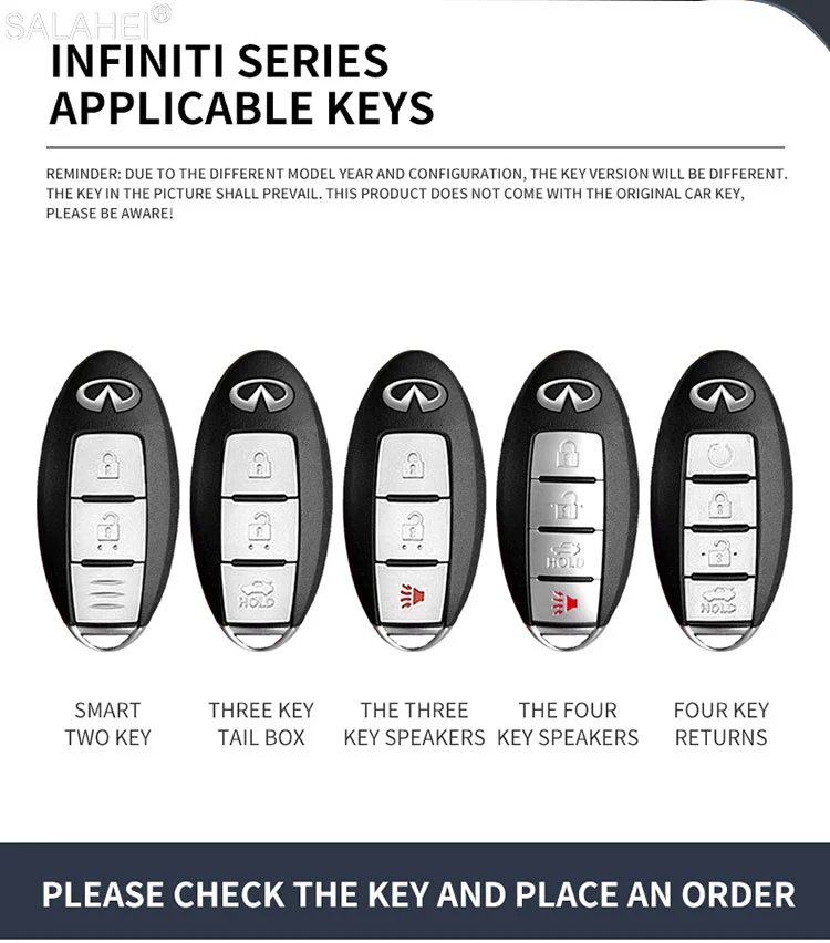 Metal Leather Car Remote Key Case Cover For Infiniti Q30 Q50 Q60 Q70 JX35 FX35 G37 M35 ESQ QX30 QX50 QX55 QX56 QX60 QX70 QX80 view 2