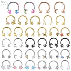 ZS 1 adet 16G arı at nalı Septum yüzük kelebek paslanmaz çelik burun Piercing 10MM yıldız Hoop Daith küpe sarmal Conch Piercing