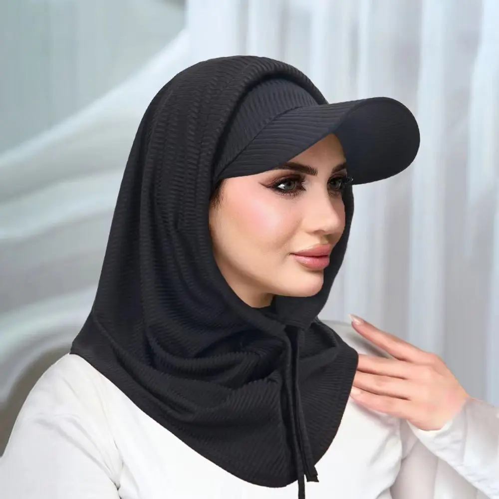 

Casual Sun Hat with Hood Solid Color Wide Brim Muslim Headscarf Hat Neck Protection Sun Protection Neck Shade Cap