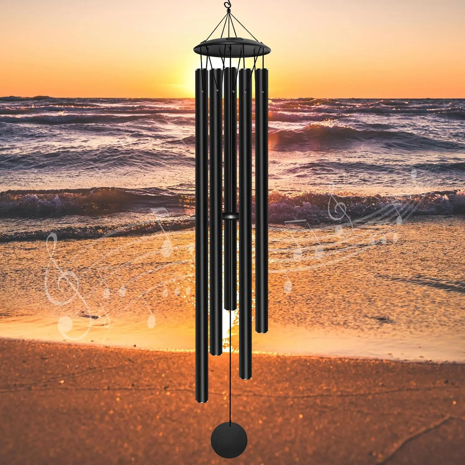 65 Inch Extra Large Outdoor Wind Chimes Deep Tone Metal Sound Chime Deep Resonance Patio Garden Porch Yard Decorative Hanging Chimes, Black
